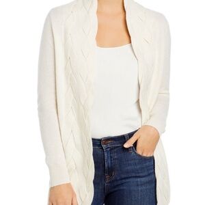 C by Bloomingdale's Braided Cashmere 100%  Cardigan White Cream XS